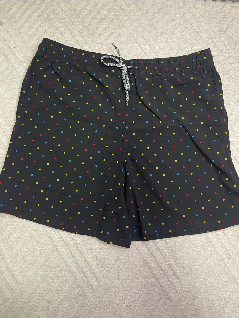 Biwisy Men's Black Swim Trunks with Multicolor Polka Dots Size L